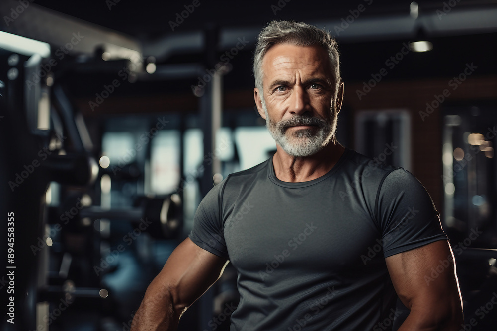 Fototapeta premium Beautiful elderly people attending gym having healthy lifestyle way of life, modern indoors sports space, Generative AI