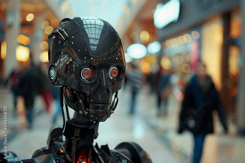 Generative AI creative picture Robot cyborg in activities of daily life routine living together with people