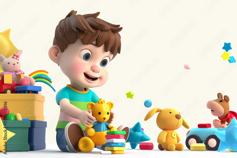 Happy smile cartoon character small cute boy son portrait made with generative AI Happy smile cartoon character small cute boy son portrait made with generative AI