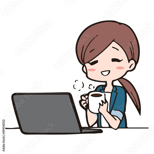 ビジネス_ノートパソコンで作業をする若い女性
