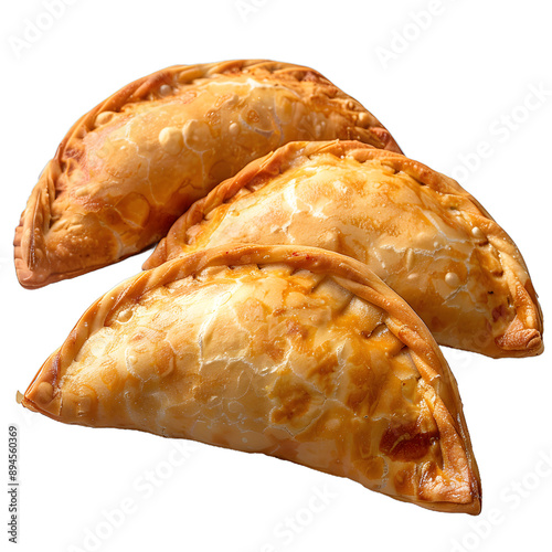 [Transparent Background PNG]Three baked empanadas on a white background photo