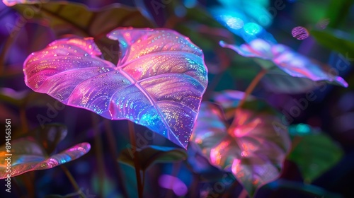 Detailed view of a rare Alocasia with its iridescent leaves photo