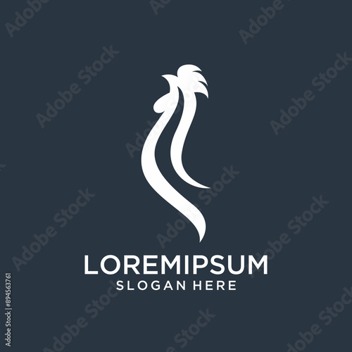 Rooster logo painted in black and white on a white background.