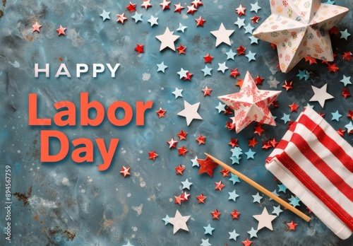 Happy Labor Day With American Flag and Lights