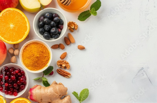 Immune Boosting Foods on White Background
