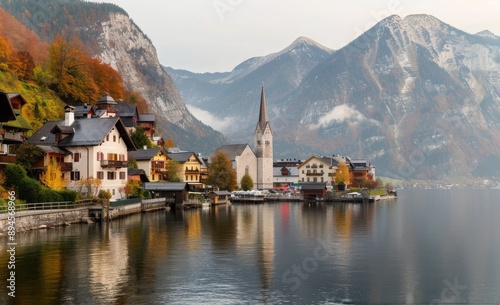 Lake Town at Sunset