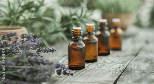 Essential Oils on Wooden Surface