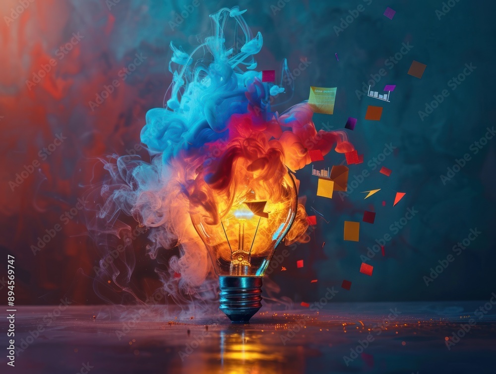 Light Bulb with Colorful Smoke and Paper Light Bulb with Colorful Smoke and Paper