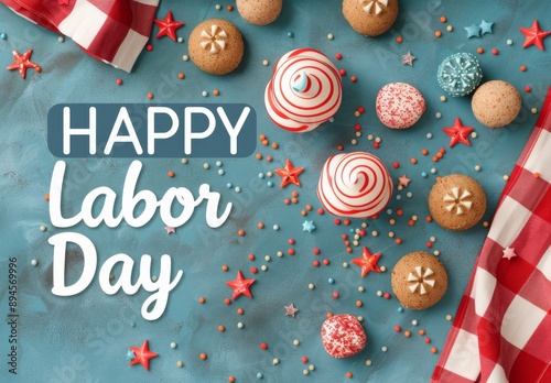 Happy Labor Day With American Flag and Lights