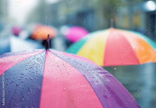 Colorful Umbrella In Rain
