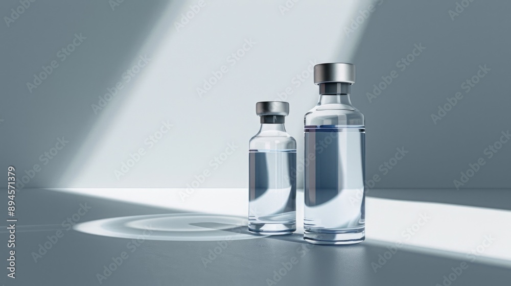 3D illustration of a medical syringe and vial on a minimal background. The syringe and vial are rendered with high detail, showcasing their textures and transparency, set against a clean, uncluttered 3D illustration of a medical syringe and vial on a minimal background. The syringe and vial are rendered with high detail, showcasing their textures and transparency, set against a clean, uncluttered