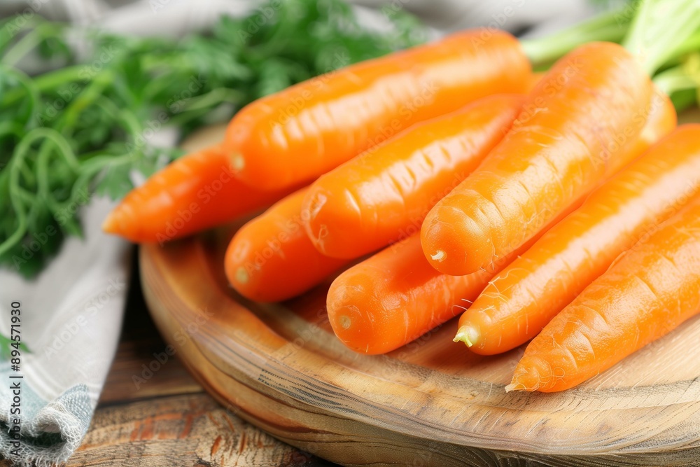 Fresh Carrots on a Wooden Cutting Board. Fresh Carrots on a Wooden Cutting Board.