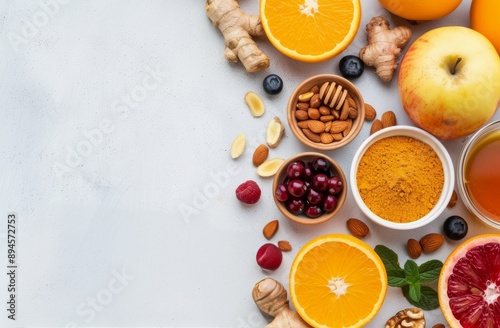 Immune Boosting Foods on White Background