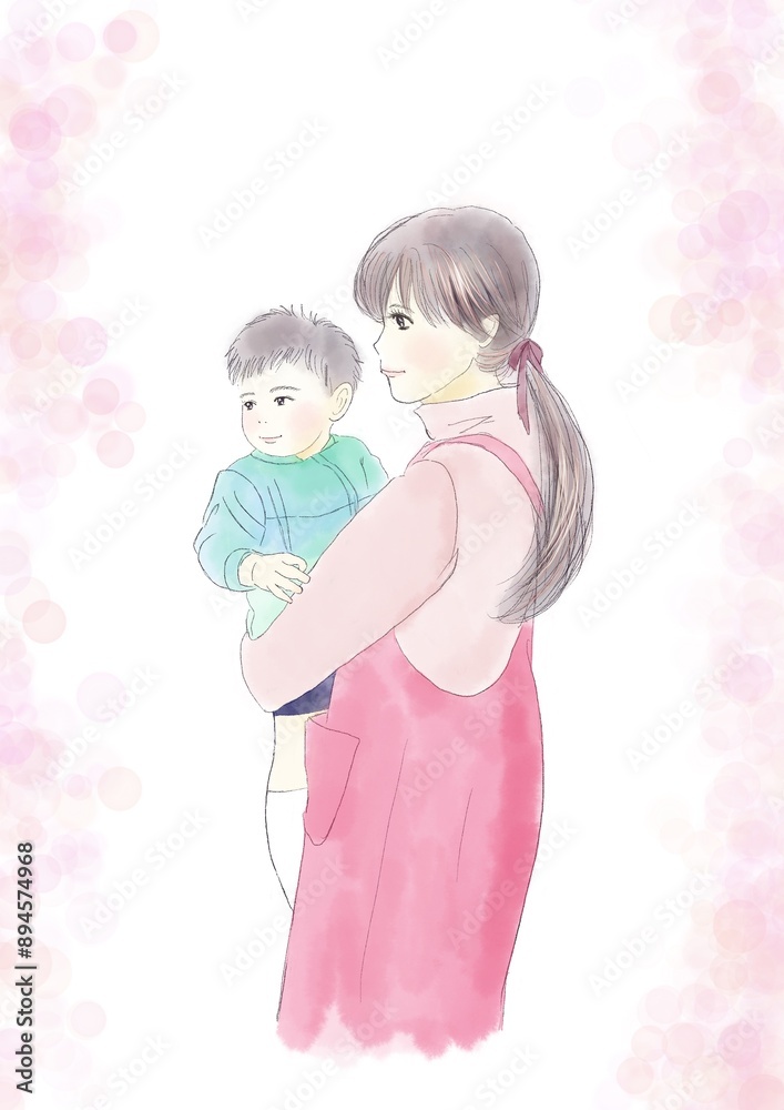 幼児を抱っこする女性のイラスト