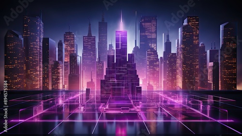 A glass building with a purple light on top of it. Generative AI image.   © Ghulam