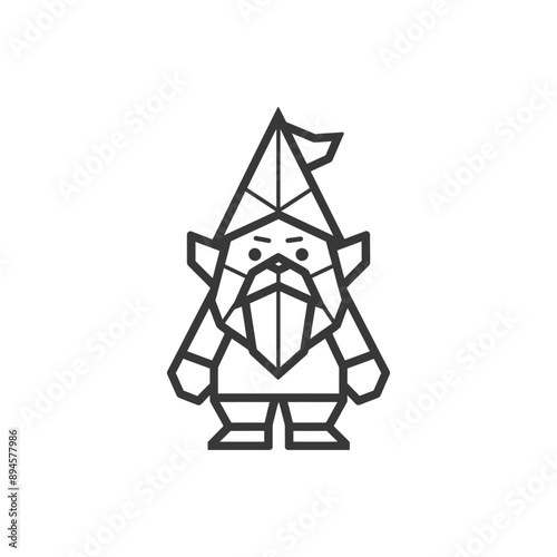 geometrically designed gnome with a stern expression