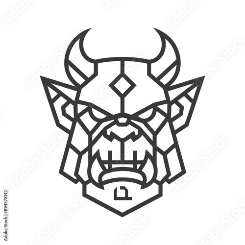 geometric depiction of a fierce horned creature with a menacing expression
