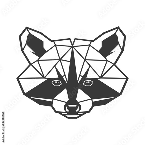 geometric raccoon stares intently at the viewer
