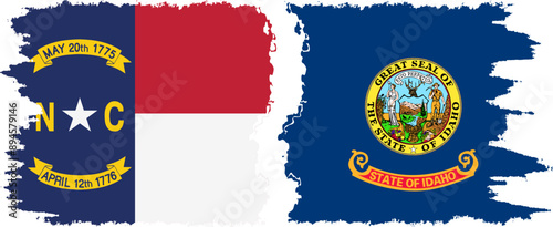 Idaho and North Carolina states grunge brush flags connection, vector