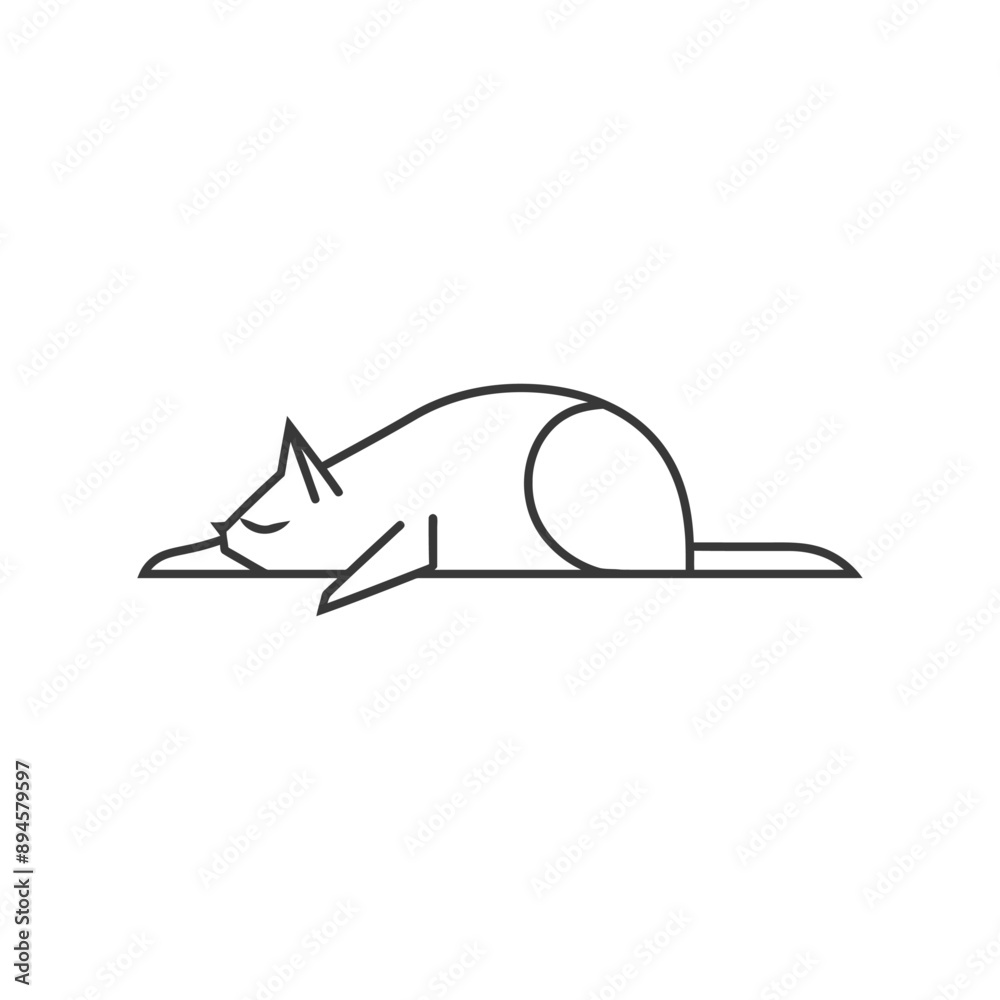 simple line drawing of a cat sleeping