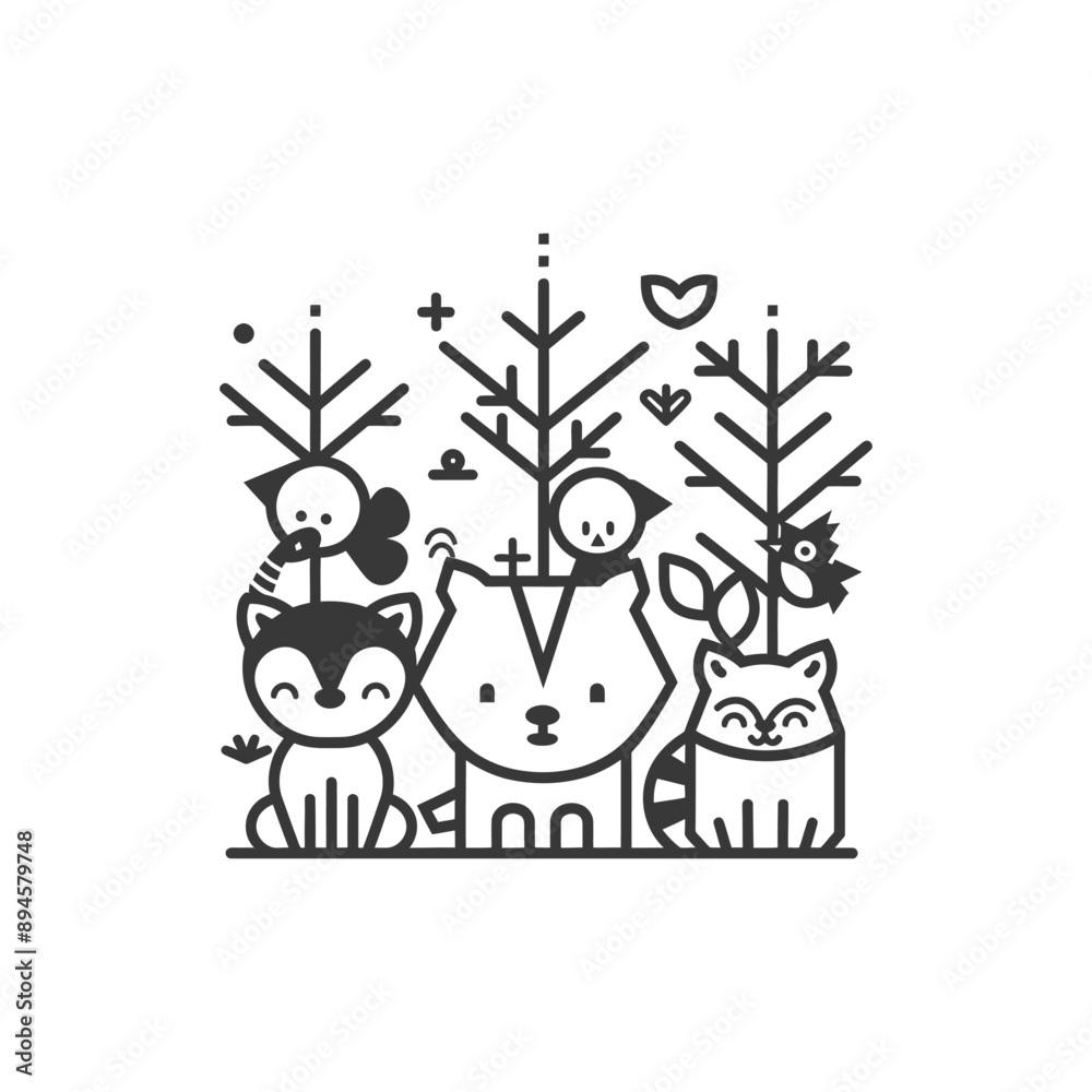 Cute forest friends hanging out in the woods Cute forest friends hanging out in the woods