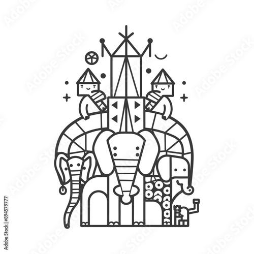 Elephants stacked high under a circus tent ready for fun