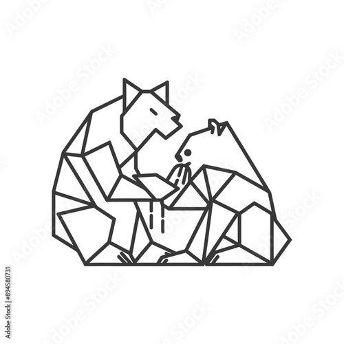 Geometric bears in a loving embrace