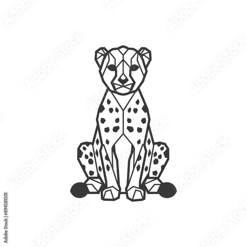 Geometric cheetah sitting with a serious expression