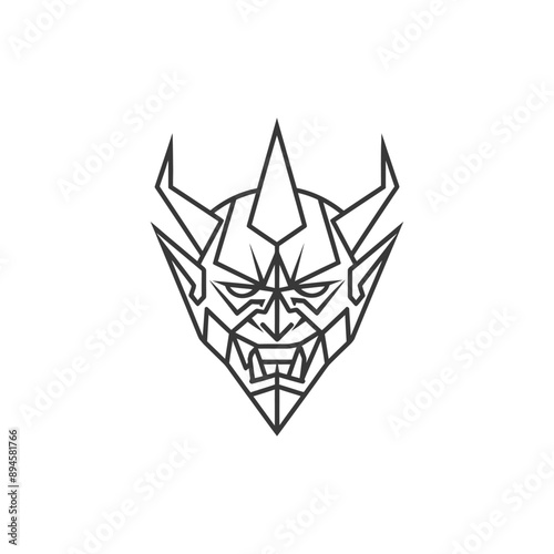 Geometric demon face with sharp lines and a fierce expression