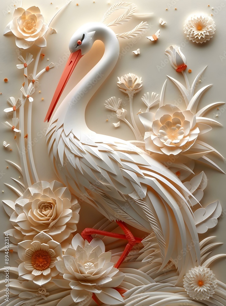 Obraz premium Paper Crane and Flowers