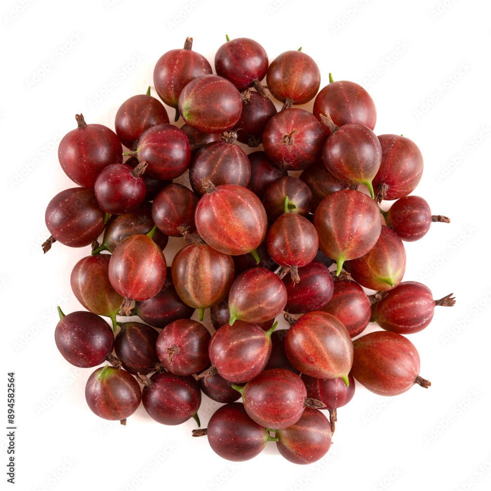 A group of fresh red gooseberries isolated on a white background. isolated. Studio quality, top view A group of fresh red gooseberries isolated on a white background. isolated. Studio quality, top view