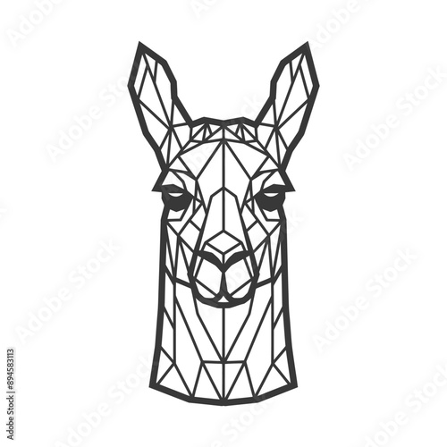 Geometric Llama Head: Low Poly Animal Portrait, Monochrome Line Art
