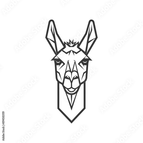 Geometric Llama Head: Monochrome Line Art Illustration
