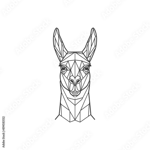Geometric llama portrait in black and white