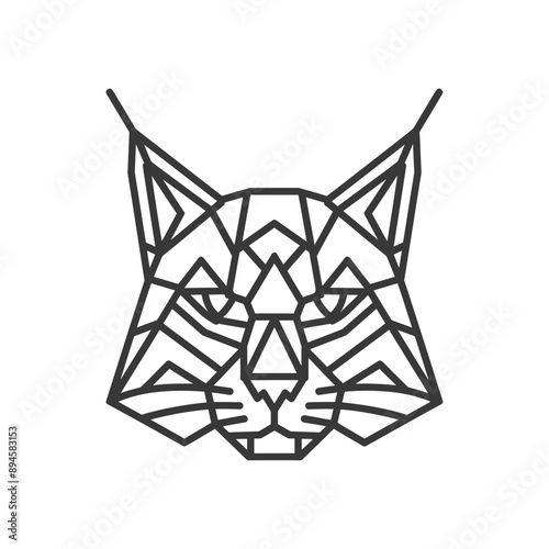 Geometric Lynx Head in Black and White