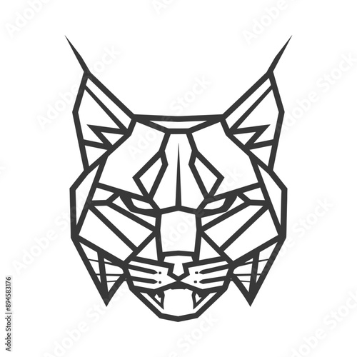 Geometric lynx face in black and white