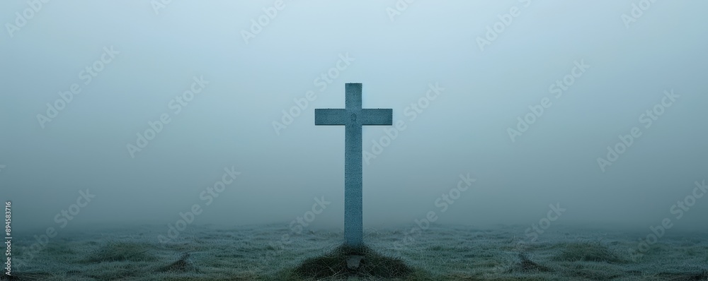 Blank tombstone in foggy cemetery Blank tombstone in foggy cemetery