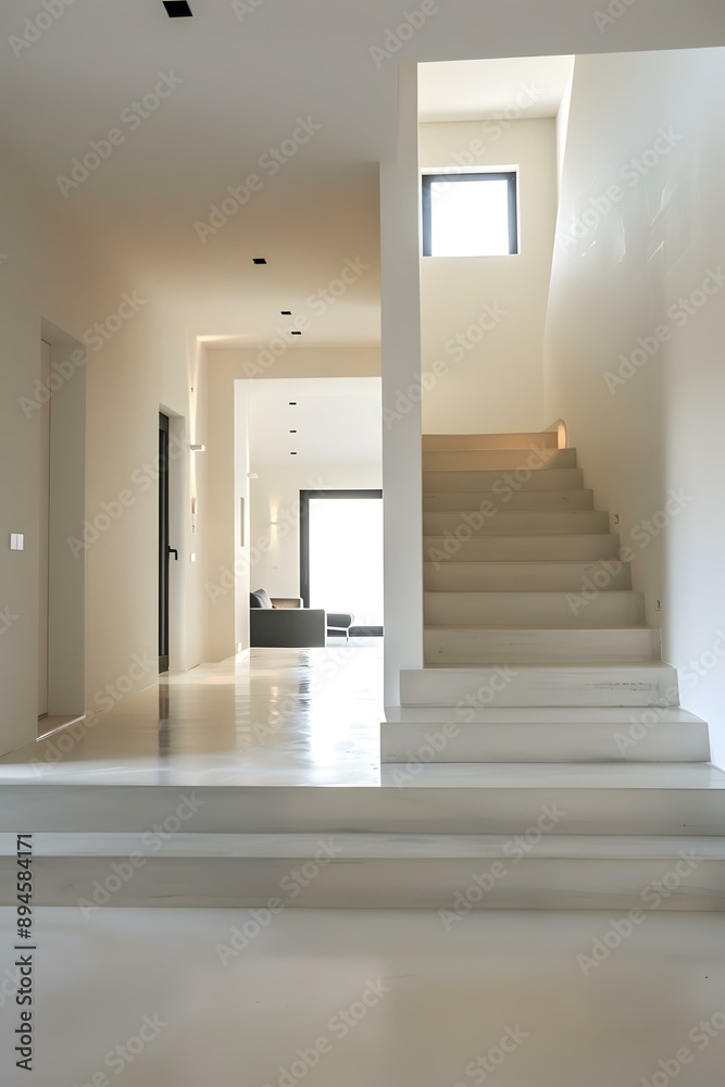 Fototapeta premium Modern Minimalist White Interior Design Staircase Hallway