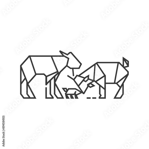 Geometric sheep and lambs in a line