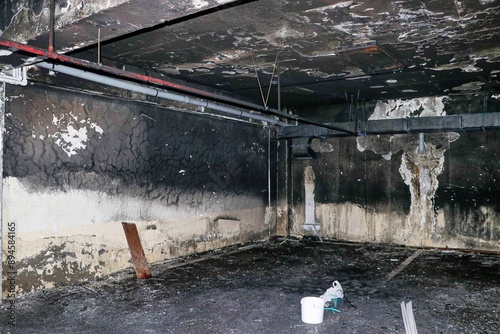 Fire Damage in Basement With Soot and Water Damage photo