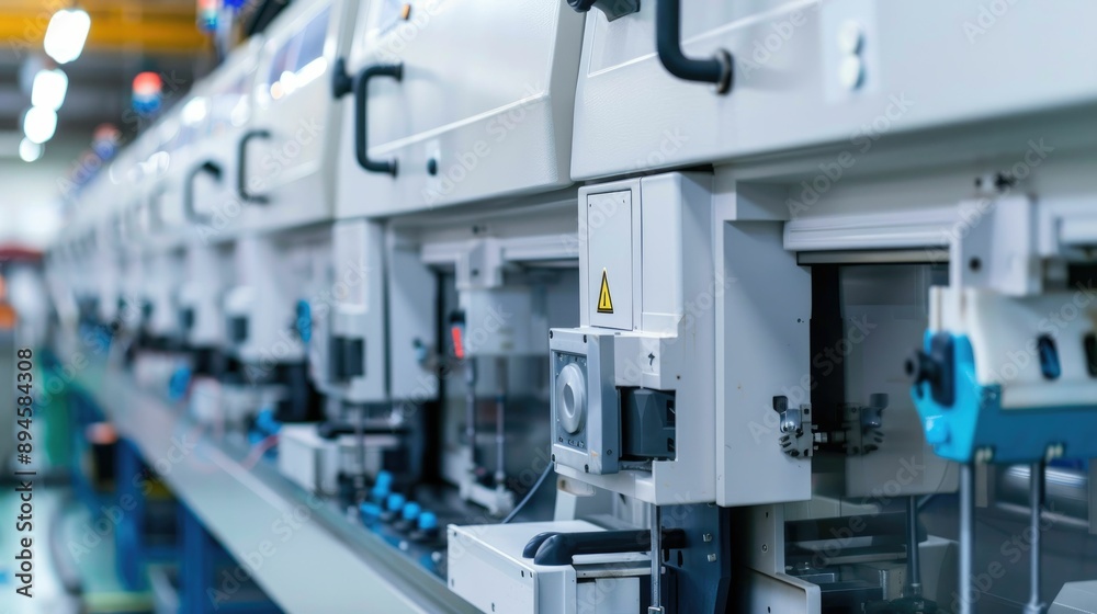 Rows of injection molding machines producing parts Rows of injection molding machines producing parts