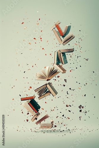 books flying through the air, forming the letter L. minimalistic. posterstyle, generative ai photo