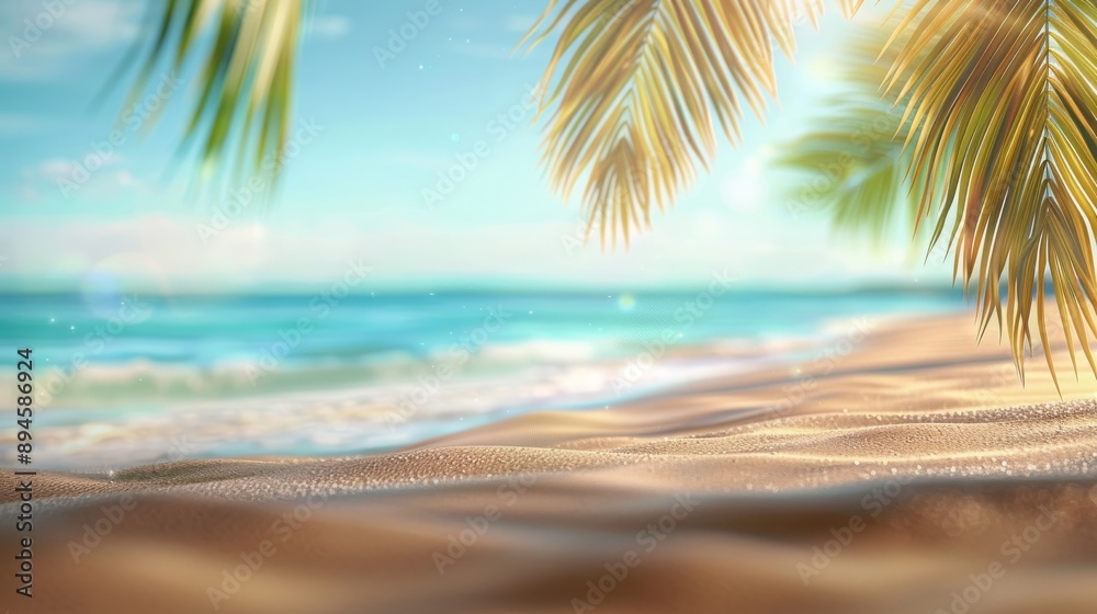 Tropical Summer Beach with Palm Trees: Sea Sky Background for Vacation Concepts Tropical Summer Beach with Palm Trees: Sea Sky Background for Vacation Concepts