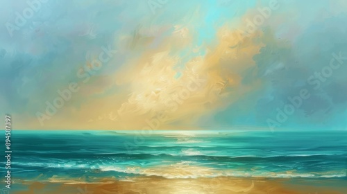 Wallpaper Mural Turquoise Blue Seascape Painting Texture: Modern Digital Art for Nautical Backdrop Torontodigital.ca