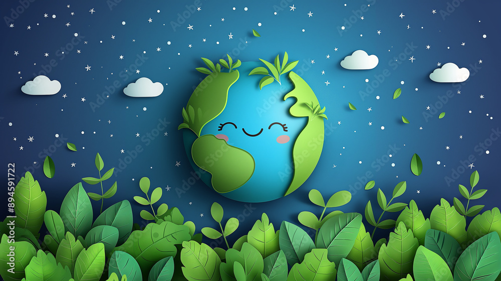 Cheerful Earth Illustration with Greenery Cheerful Earth Illustration with Greenery