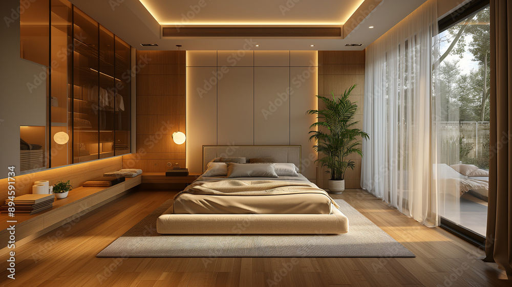 Fototapeta premium Cozy Modern Bedroom with Natural Light