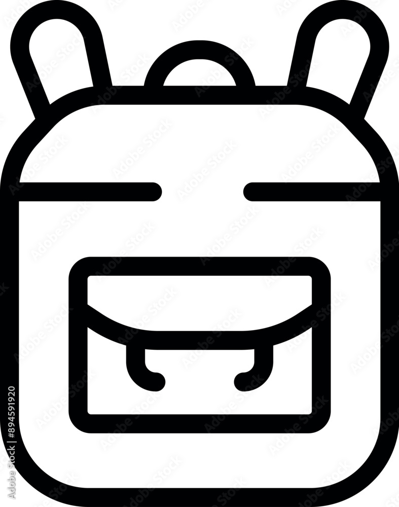 Black and white line drawing of a happy backpack, perfect for projects related to school, education, or childhood Black and white line drawing of a happy backpack, perfect for projects related to school, education, or childhood