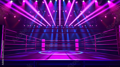 Illuminated Boxing Ring with Colorful Stage Lights