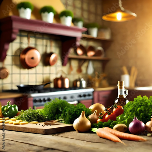 Rustic Kitchen with Fresh Ingredients