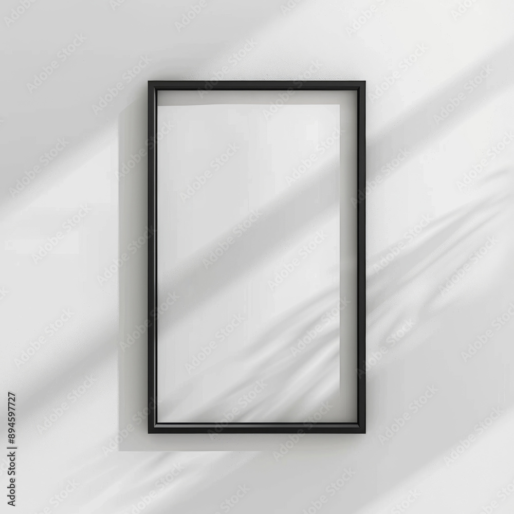 Minimalist Frame Mockup on White Wall with Shadows. Blank Poster Frame